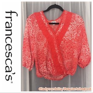 Francescas Blue Rain Orange & white printed top- S